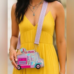 Ice Cream Truck Novelty Purse with Purple embroidered Crossbody Strap